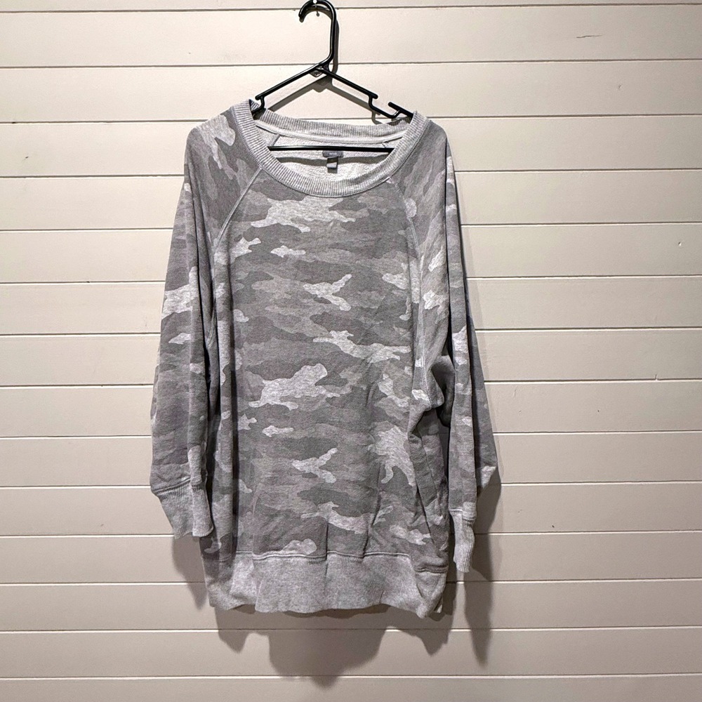 Aerie Camo Print Oversized Sweatshirt Women XL Gray Camouflage Raglan Pullover